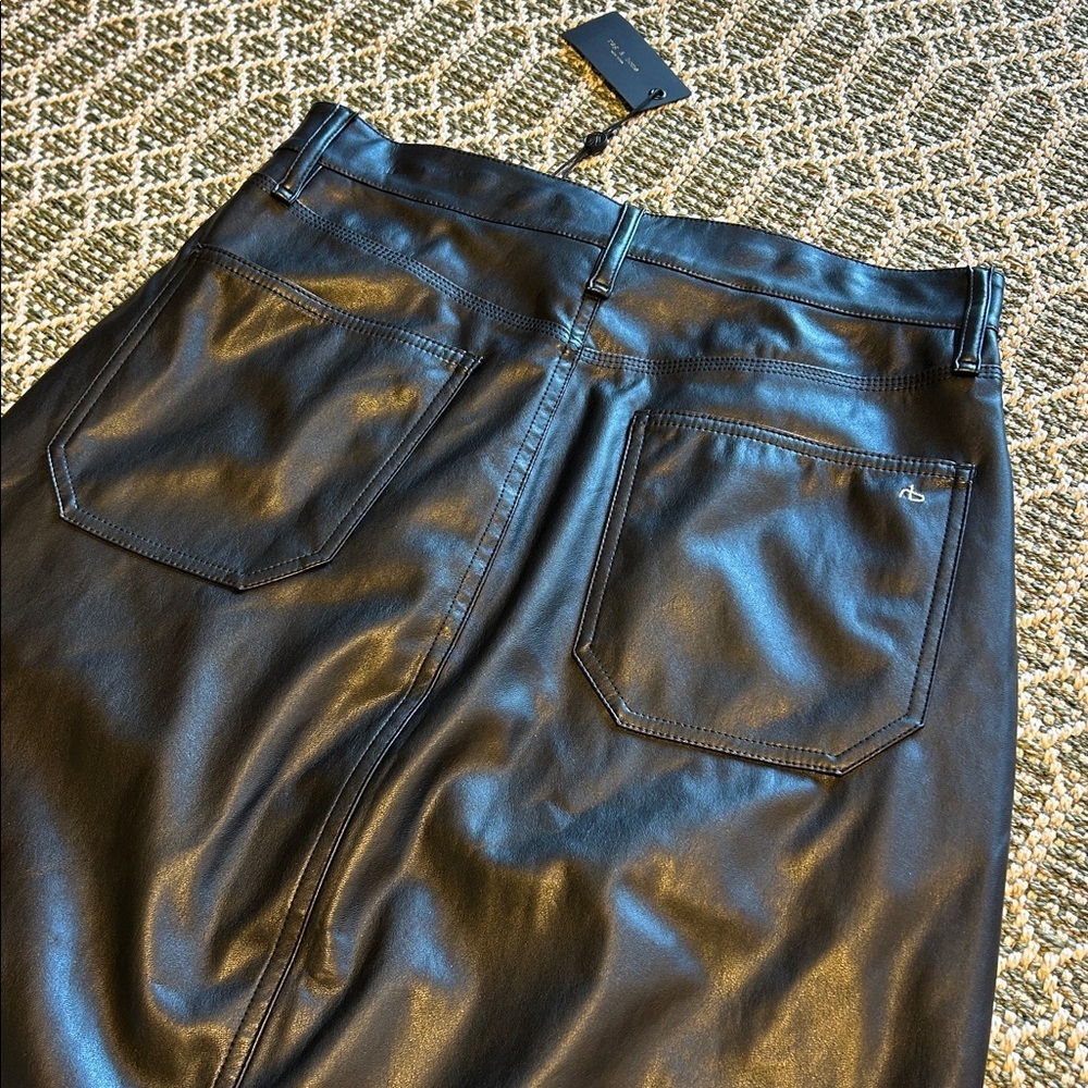 Rag & Bone Boho Moto Chic Sid Black Faux Vegan Leather MIDI Skirt | Sz 27 | NWT - Picture 5 of 12